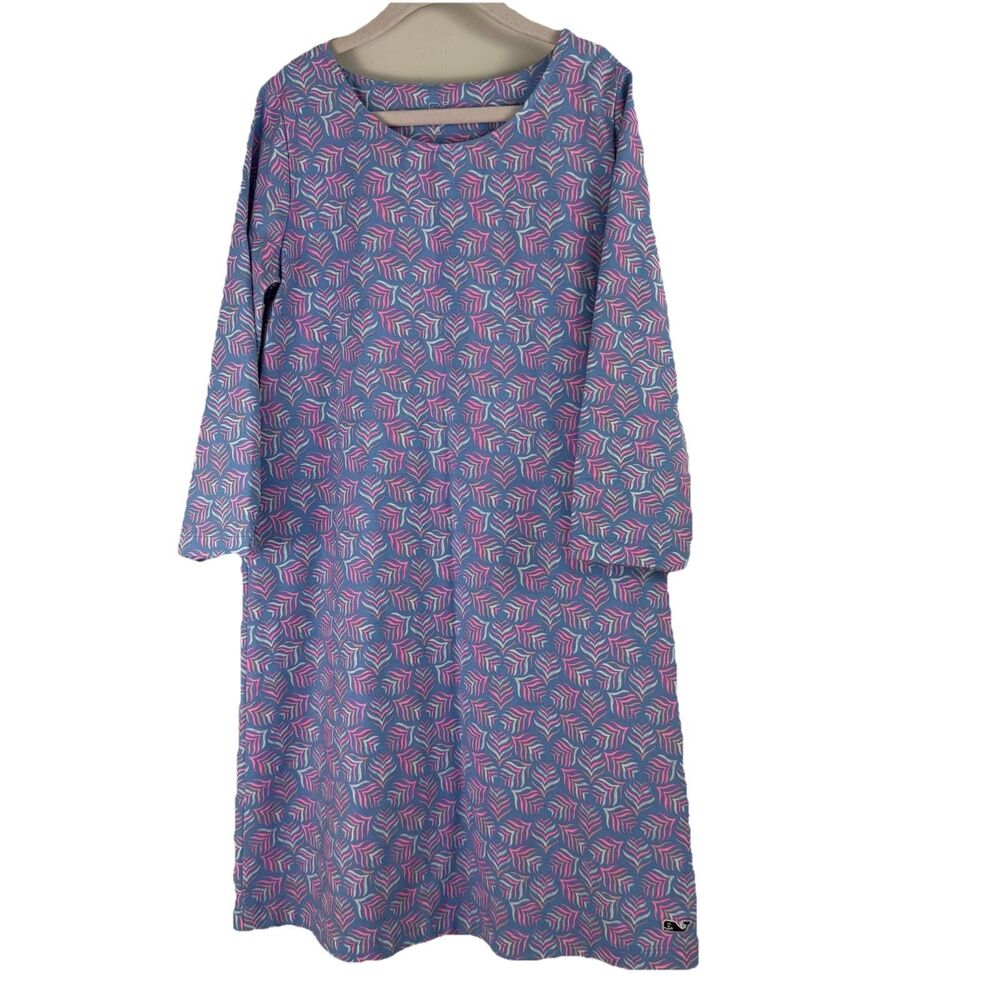 Vineyard Vines Geometric Blue and Pink Long-Sleeved Dress